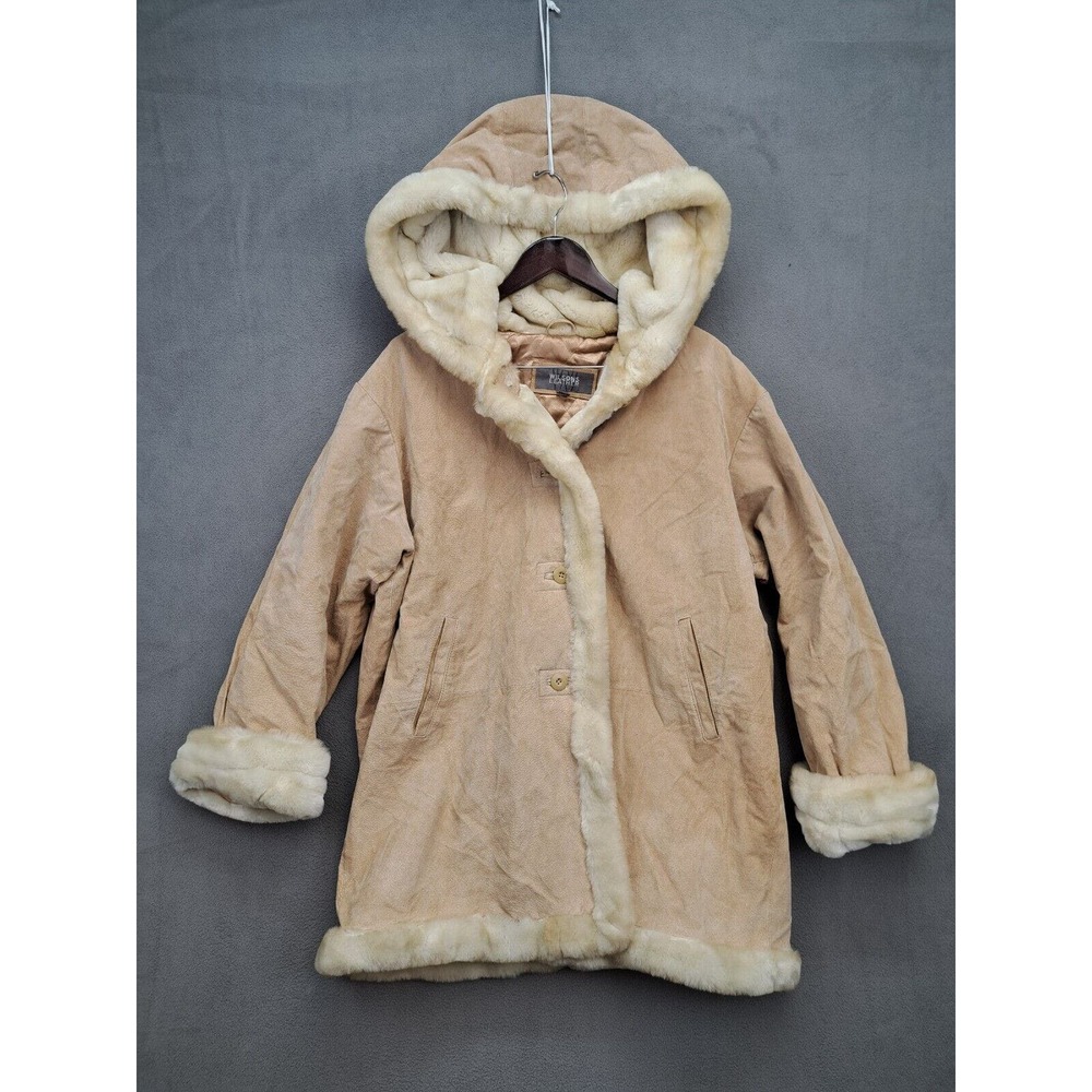 Vtg Wilsons Leather Penny Lane Faux Fur Collar Leather Coat Size XL Hooded